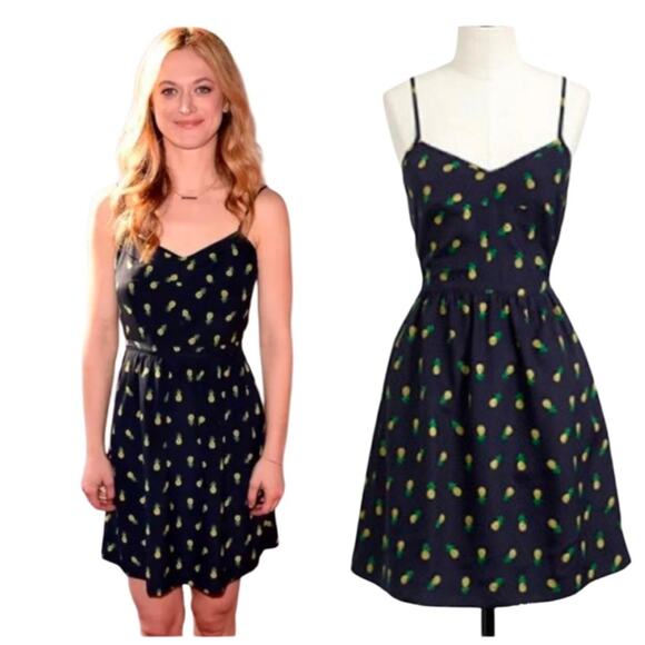 J Crew Women Pineapple Strappy Mini Dress Pocket Hawaiian Boho Size. 10 NWT - Picture 4 of 7